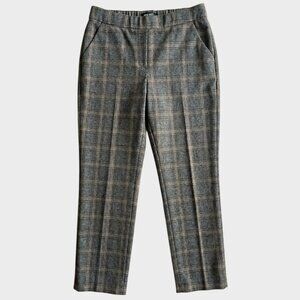 Nine West Womens Crop Pants Plaid Stretch Flat Front Elastic Waist Gray MS
